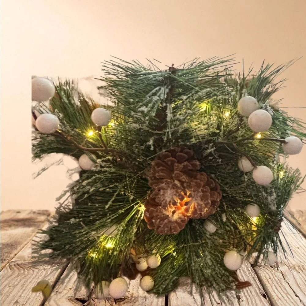 Woven Baskets with Greenery and Plaid Accent